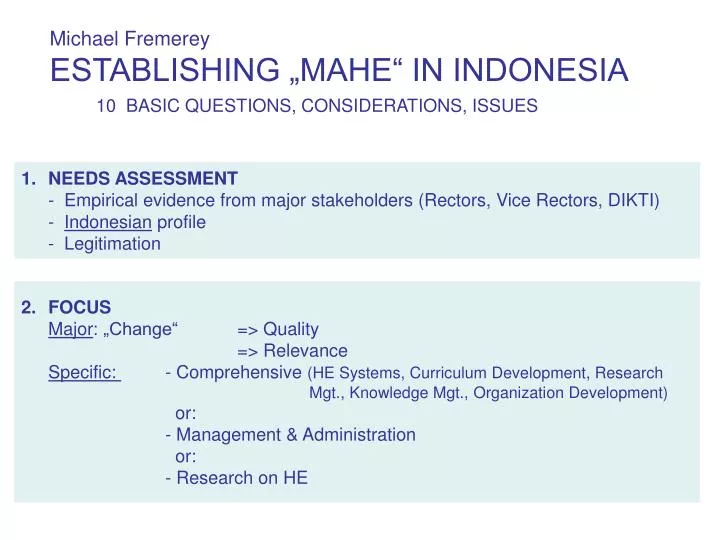 michael fremerey establishing mahe in indonesia 10 basic questions considerations issues