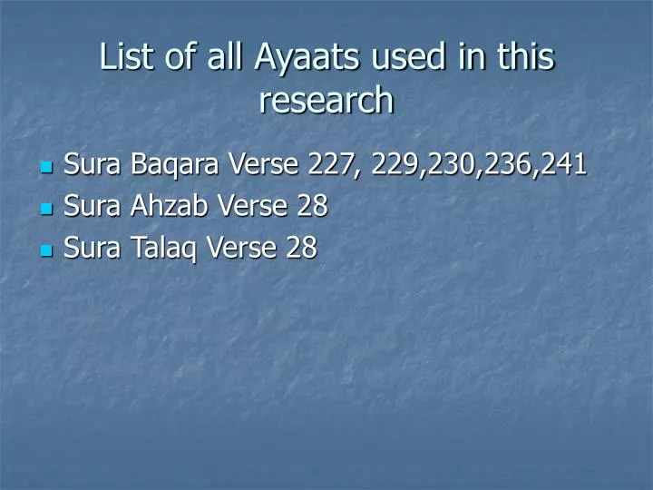 list of all ayaats used in this research