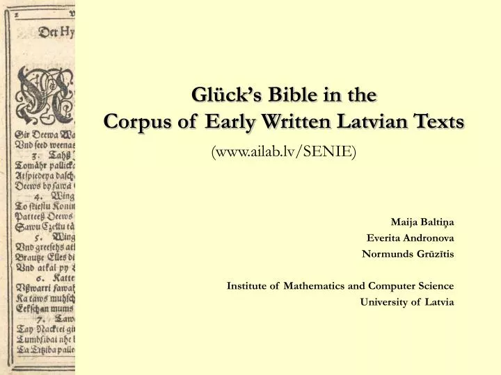 gl ck s bible in the corpus of early written latvian texts www ailab lv senie
