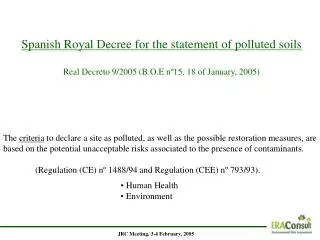 Spanish Royal Decree for the statement of polluted s oils