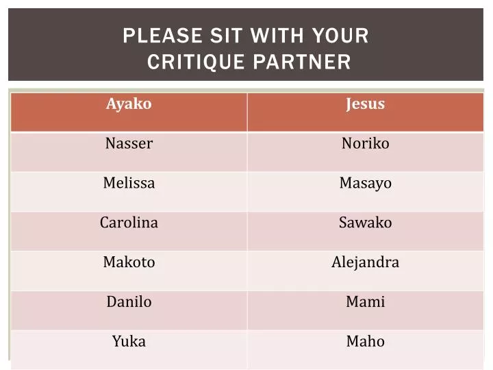 please sit with your critique partner