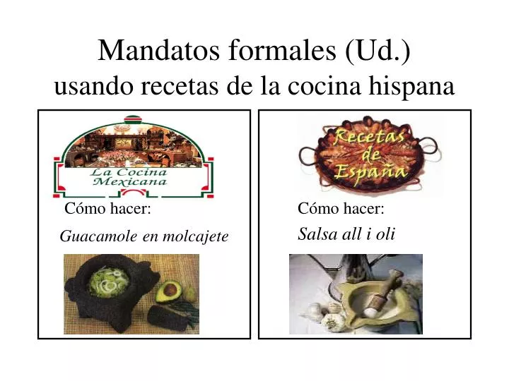 mandatos formales ud usando recetas de la cocina hispana