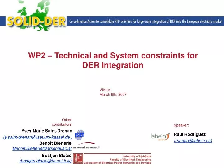 wp2 technical and system constraints for der integration