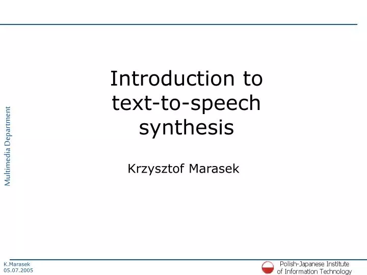 introduction to text to speech synthesis