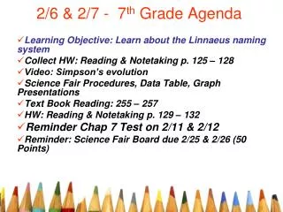 2/6 &amp; 2/7 - 7 th Grade Agenda