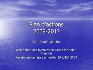 plan d actions 2009 201