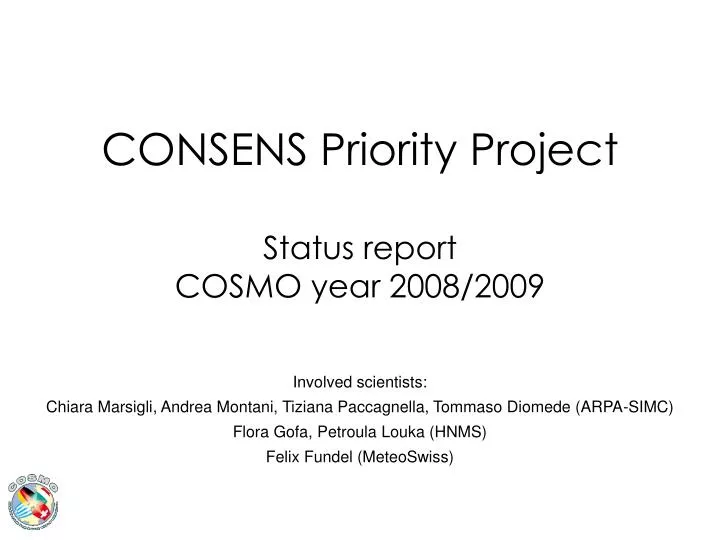 consens priority project status report cosmo year 2008 2009