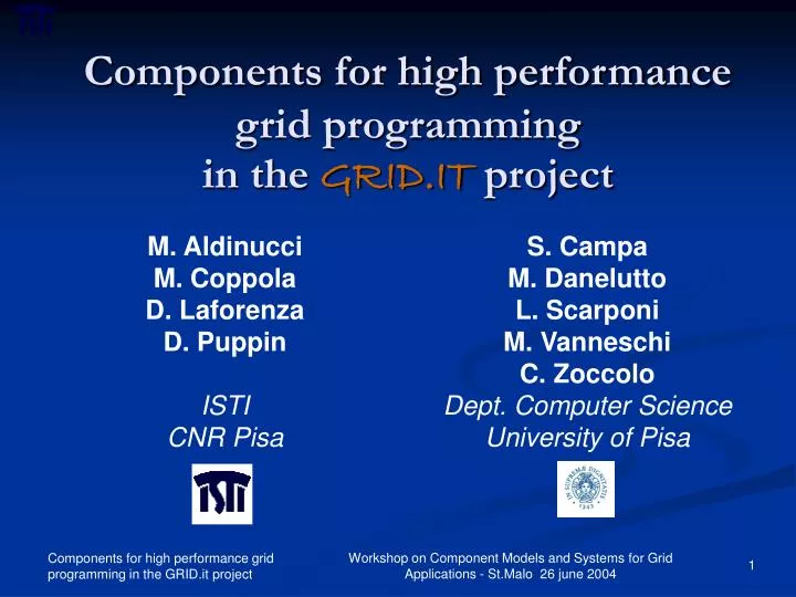 components for high performance grid programming in the grid it project