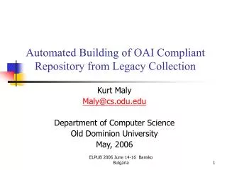 Automated Building of OAI Compliant Repository from Legacy Collection