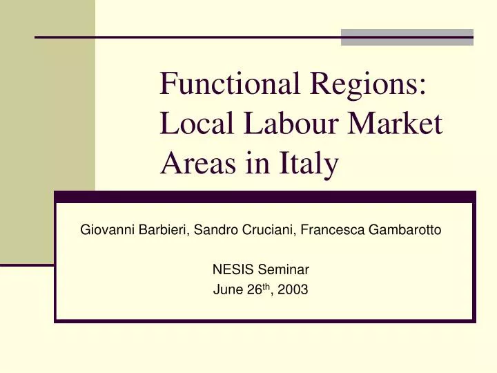 functional regions local labour market areas in italy
