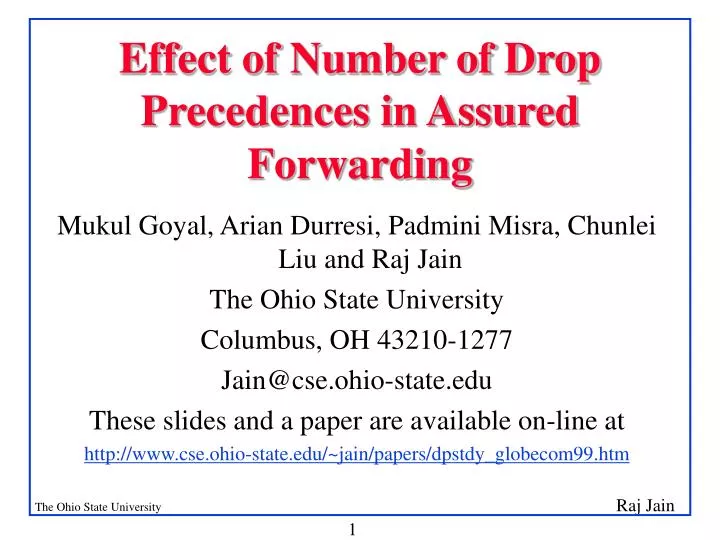 effect of number of drop precedences in assured forwarding