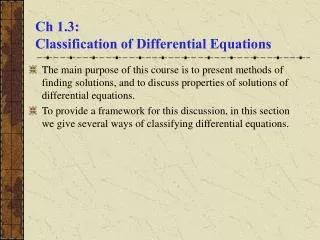 Ch 1.3: Classification of Differential Equations