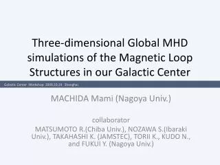 Three-dimensional Global MHD simulations of the Magnetic Loop Structures in our Galactic Center