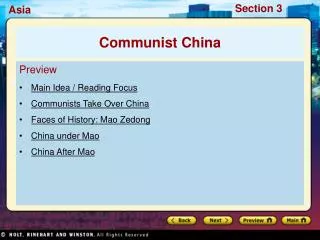 Preview Main Idea / Reading Focus Communists Take Over China Faces of History: Mao Zedong