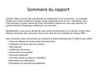 sommaire du rapport