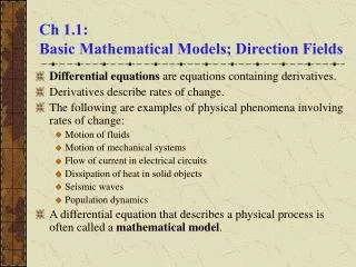 Ch 1.1: Basic Mathematical Models; Direction Fields