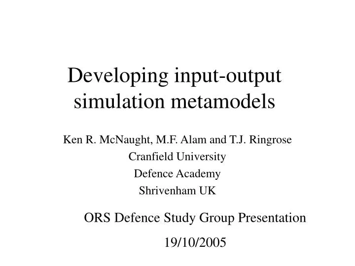 developing input output simulation metamodels
