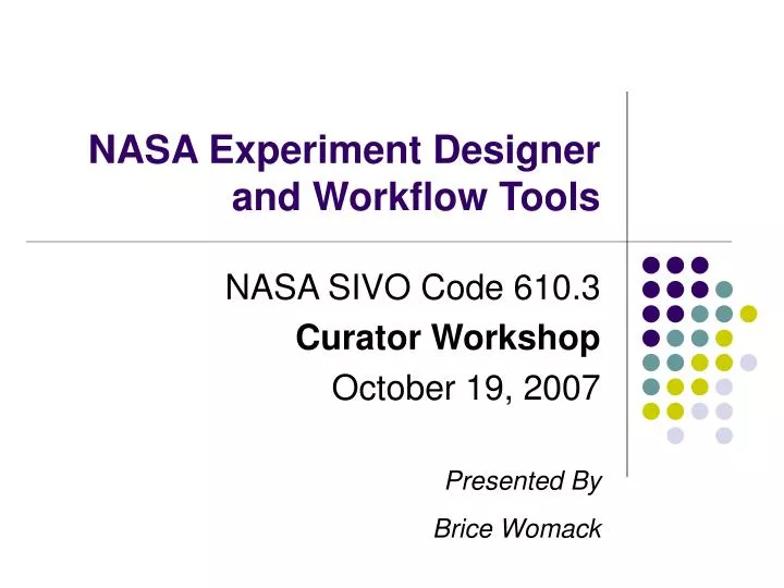 nasa experiment designer and workflow tools