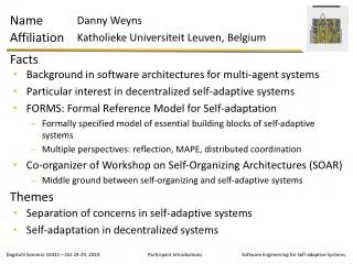 Separation of concerns in self-adaptive systems Self-adaptation in decentralized systems