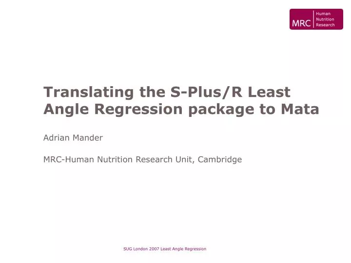 translating the s plus r least angle regression package to mata