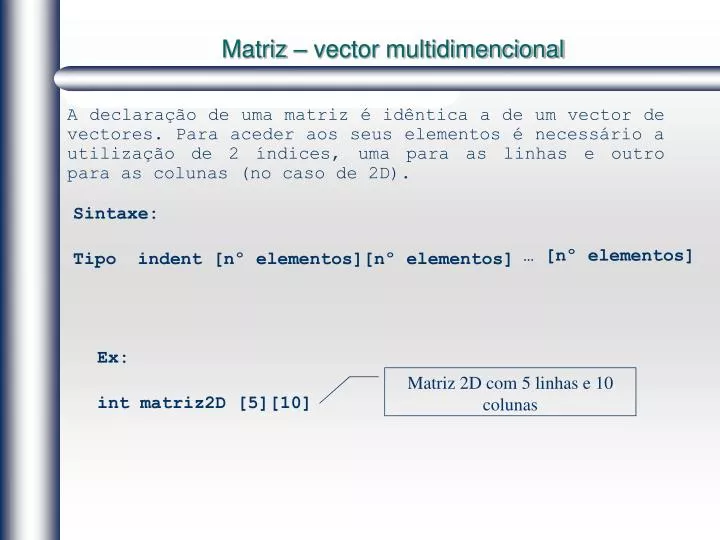 matriz vector multidimencional