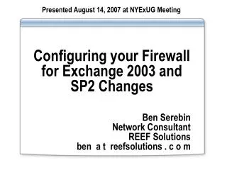 Configuring your Firewall for Exchange 2003 and SP2 Changes