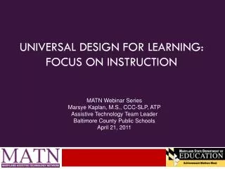 Universal Design for Learning: Focus on Instruction