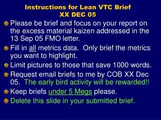 Instructions for Lean VTC Brief XX DEC 05