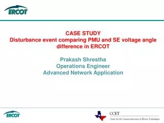 CASE STUDY Disturbance event comparing PMU and SE voltage angle difference in ERCOT