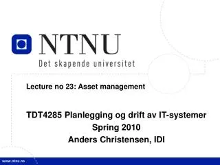 Lecture no 23: Asset management