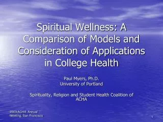 Spiritual Wellness: A Comparison of Models and Consideration of Applications in College Health