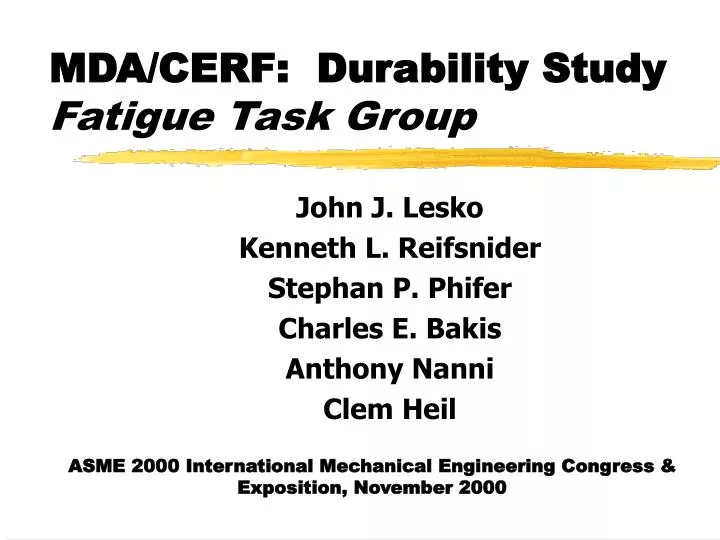 mda cerf durability study fatigue task group
