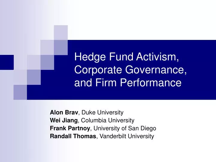 hedge fund activism corporate governance and firm performance