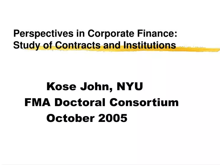 perspectives in corporate finance study of contracts and institutions