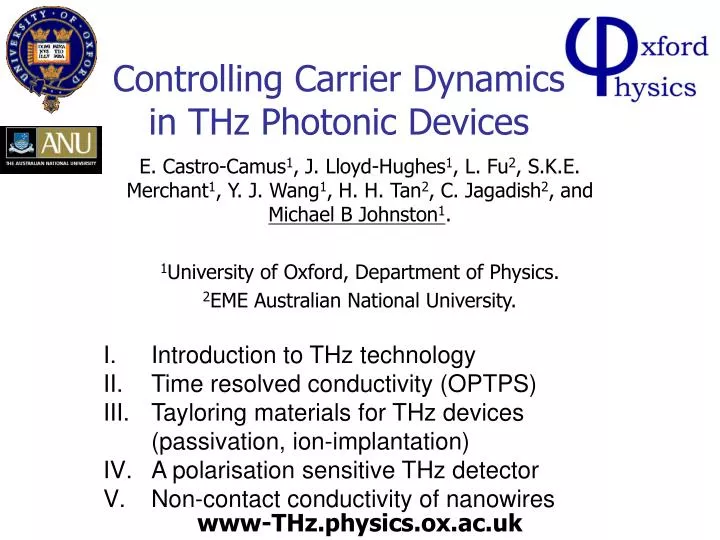 controlling carrier dynamics in thz photonic devices