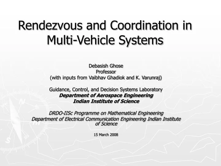 rendezvous and coordination in multi vehicle systems