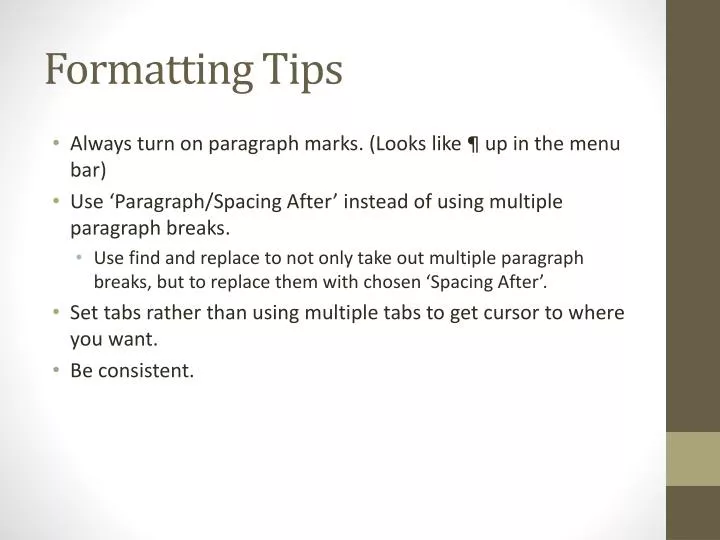 formatting tips