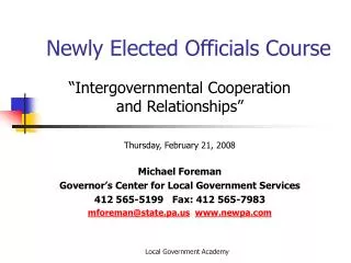 Newly Elected Officials Course