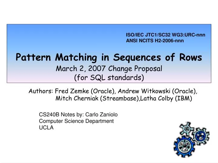 pattern matching in sequences of rows march 2 2007 change proposal for sql standards