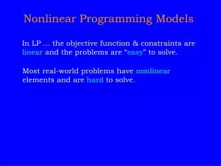 Nonlinear Programming Models