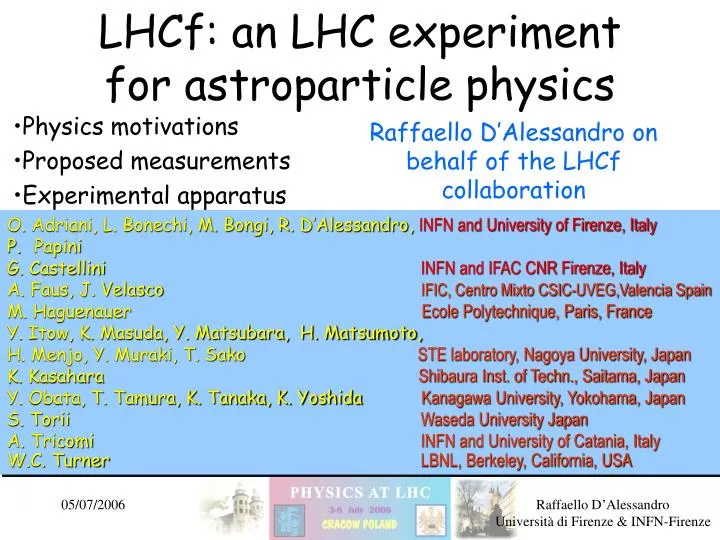 lhcf an lhc experiment for astroparticle physics