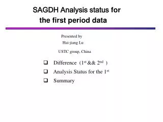 SAGDH Analysis status for