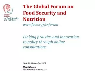The Global Forum on Food Security and Nutrition fao/fsnforum