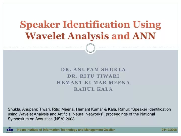 speaker identification using wavelet analysis and ann