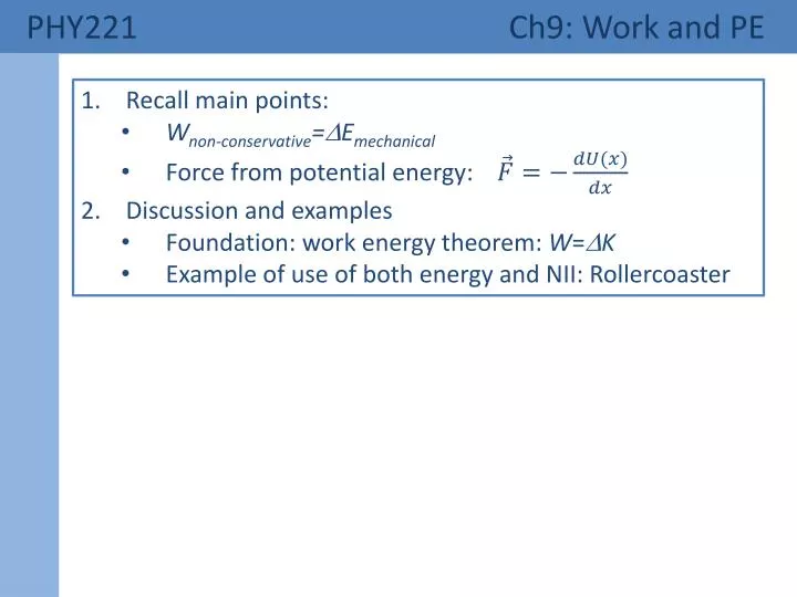 phy221 ch9 work and pe