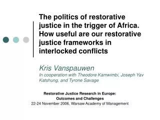 Restorative Justice Research in Europe: Outcomes and Challenges