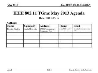 IEEE 802.11 TGmc May 2013 Agenda
