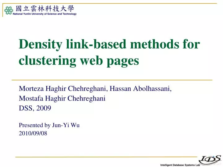 density link based methods for clustering web pages