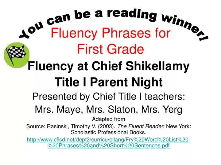 fluency phrases for first grade