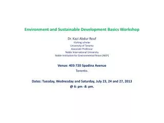 Environment and Sustainable Development Basics Workshop